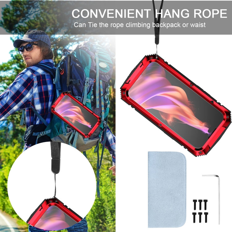 For iPhone 15 Plus R-JUST Shockproof Life Waterproof Dust-proof Metal + Silicone Phone Case with Holder(Red) by R-JUST