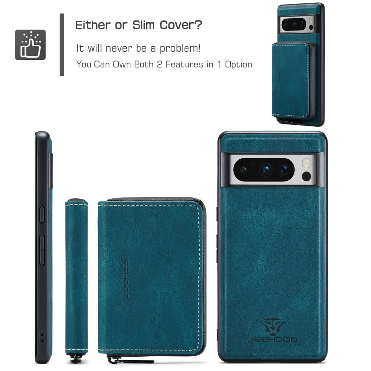 For Google Pixel 8 Pro JEEHOOD Magnetic Zipper Wallet Phone Leather Case(Blue) by JEEHOOD