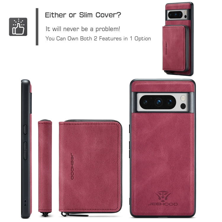 For Google Pixel 8 Pro JEEHOOD Magnetic Zipper Wallet Phone Leather Case(Red) by JEEHOOD