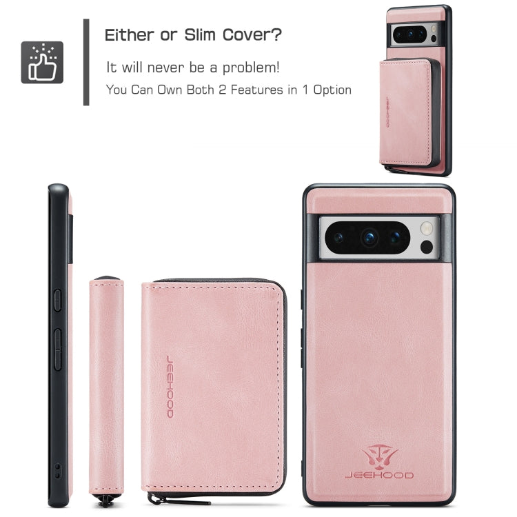 For Google Pixel 8 Pro JEEHOOD Magnetic Zipper Wallet Phone Leather Case(Pink) by JEEHOOD