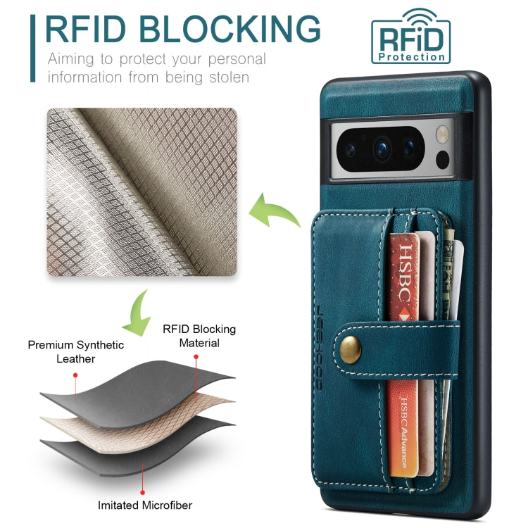 For Google Pixel 8 Pro JEEHOOD RFID Blocking Anti-Theft Magnetic PU Phone Case(Blue) by JEEHOOD