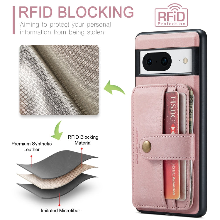 For Google Pixel 8 JEEHOOD RFID Blocking Anti-Theft Magnetic PU Phone Case(Pink) by JEEHOOD
