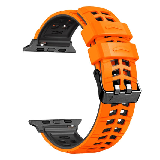 For Apple Watch 38mm Twill Dual-row Buckle Silicone Watch Band(Orange Black) by bashfashion