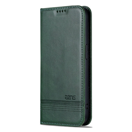 For iPhone 15 Pro Max AZNS Magnetic Calf Texture Flip Leather Phone Case(Dark Green) by AZNS