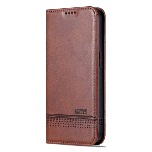 For iPhone 15 Pro AZNS Magnetic Calf Texture Flip Leather Phone Case(Dark Brown) by AZNS