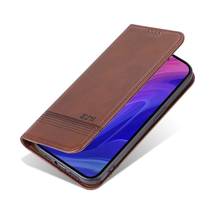 For iPhone 15 Pro AZNS Magnetic Calf Texture Flip Leather Phone Case(Dark Brown) by AZNS