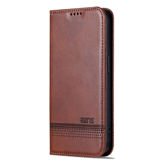 For iPhone 16 Pro AZNS Magnetic Calf Texture Flip Leather Phone Case(Dark Brown) by AZNS