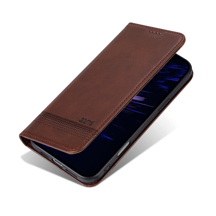 For iPhone 16 AZNS Magnetic Calf Texture Flip Leather Phone Case(Dark Brown) by AZNS