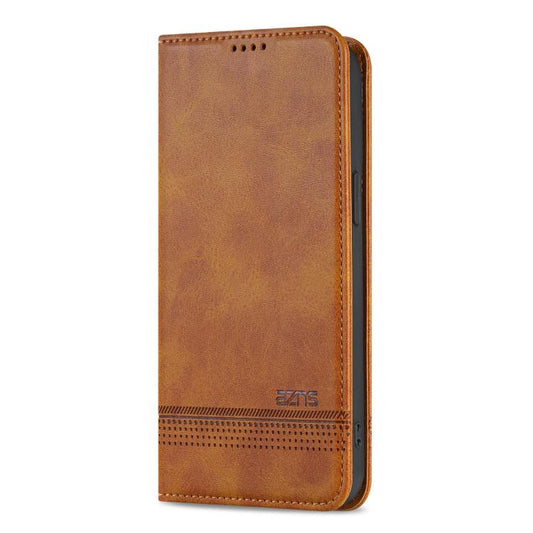For iPhone 16e AZNS Magnetic Calf Texture Flip Leather Phone Case(Light Brown) by AZNS