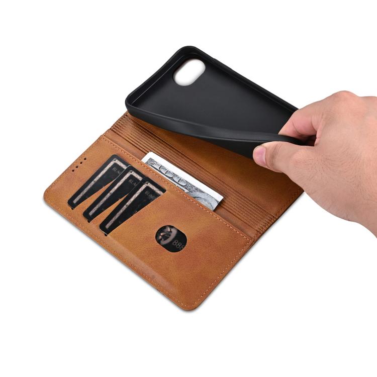For iPhone 16e AZNS Magnetic Calf Texture Flip Leather Phone Case(Light Brown) by AZNS