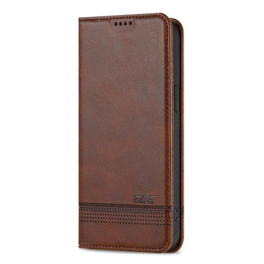 For iPhone 16e AZNS Magnetic Calf Texture Flip Leather Phone Case(Dark Brown) by AZNS