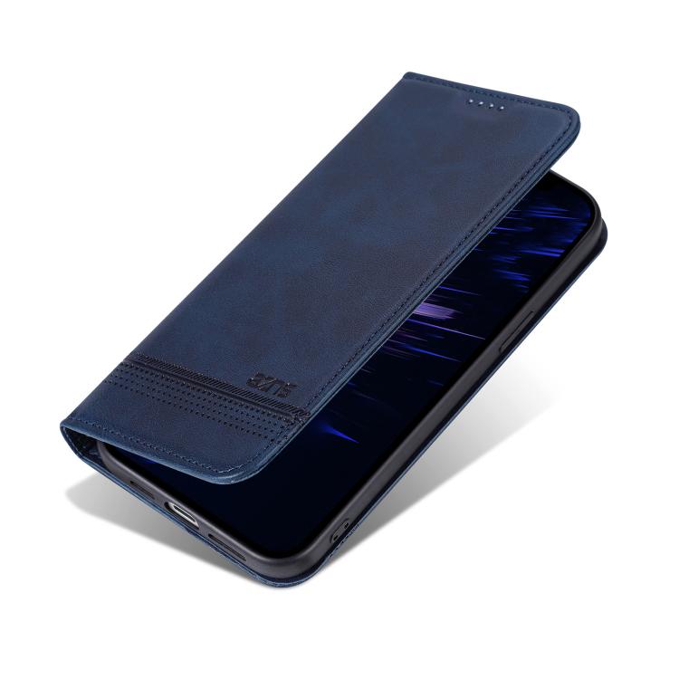 For iPhone 16e AZNS Magnetic Calf Texture Flip Leather Phone Case(Dark Blue) by AZNS