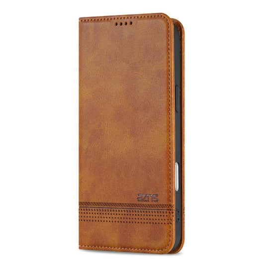 For iPhone 17 AZNS Magnetic Calf Texture Flip Leather Phone Case(Light Brown) by AZNS