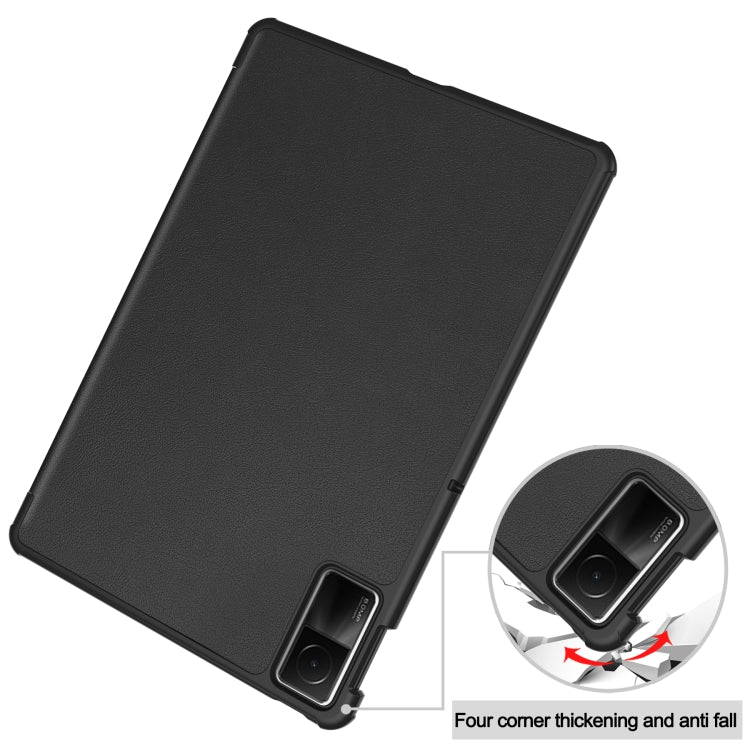 For Xiaomi Redmi Pad SE Custer Pure Color 3-Fold Holder Leather Tablet Case(Black) by bashfashion