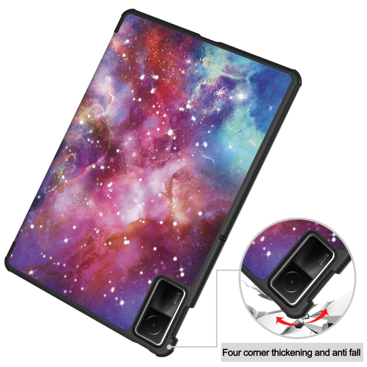 For Xiaomi Redmi Pad SE Custer Painted 3-Fold Holder Smart Leather Tablet Case(Galaxy Nebula) by bashfashion