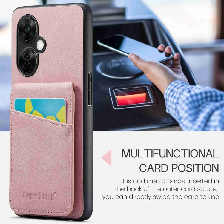 For OnePlus Nord CE 3 / CE 3 Lite Fierre Shann Crazy Horse Card Holder Back Cover PU Phone Case(Pink) by FIERRE SHANN