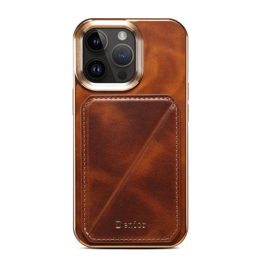 For iPhone 15 Pro Max Denior Oil Wax Leather Electroplating Card Slot Holder Phone Case(Brown) by Denior