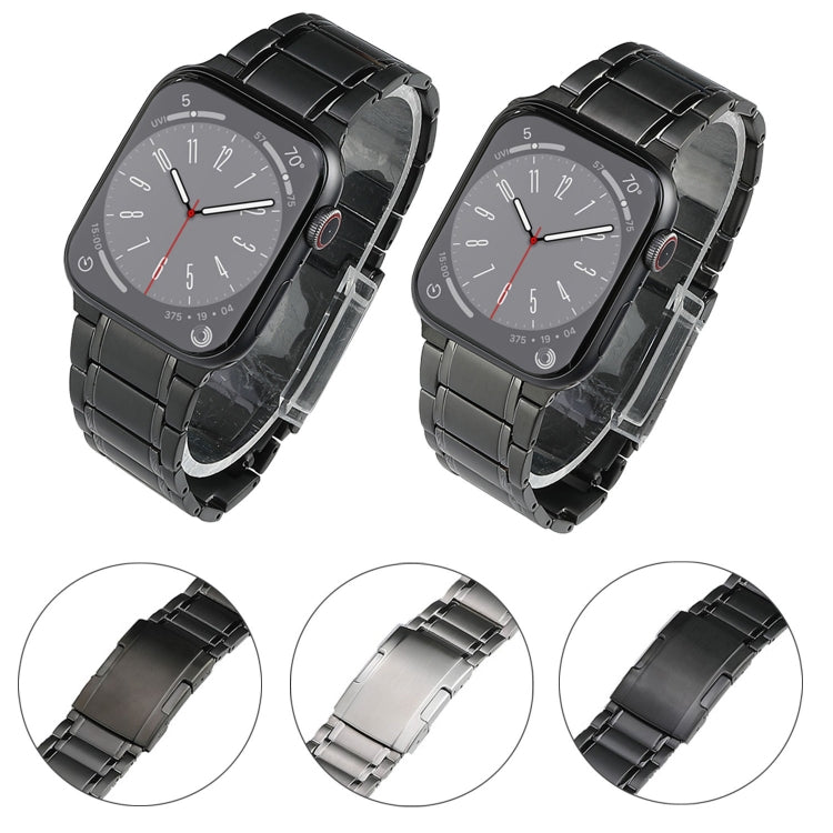 For Apple Watch SE 44mm Five Beads Turtle Buckle Titanium Steel Watch Band(Black) by bashfashion