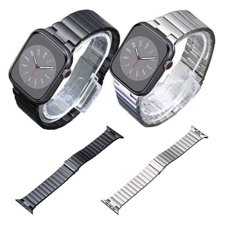 For Apple Watch Series 8 45mm Flat Buckle Stainless Steel Watch Band(Black) by bashfashion