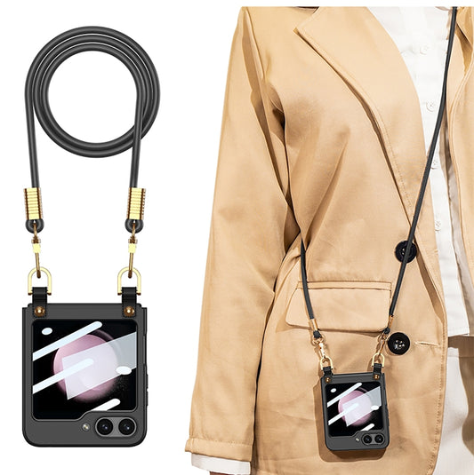 For Samsung Galaxy Z Flip5 GKK Cross-body Ultra-thin PC Phone Case with Strap(Black) by GKK