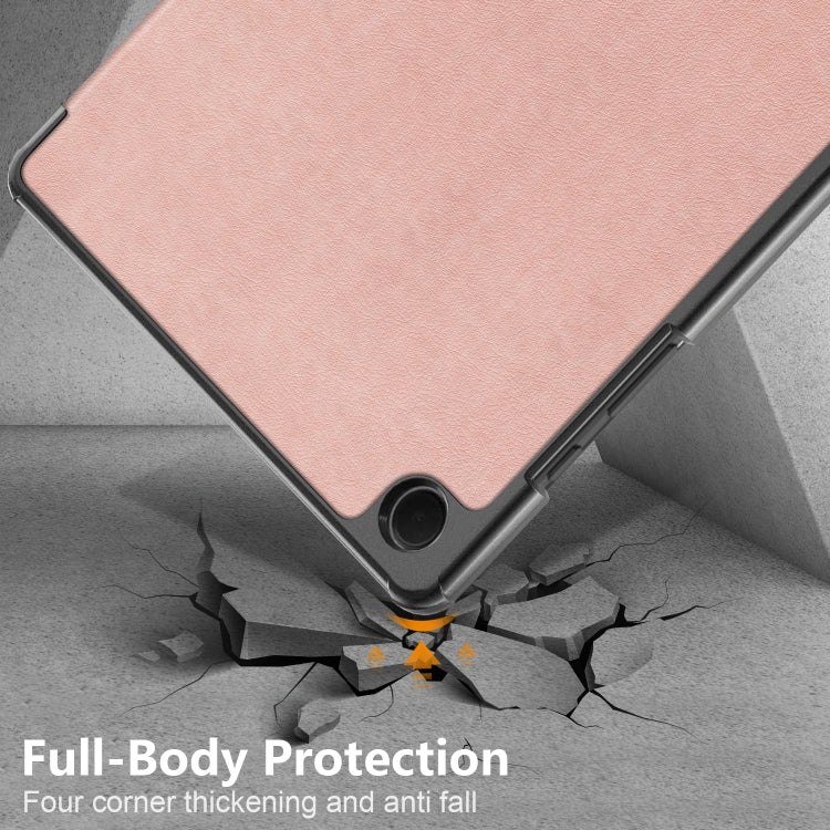 For Samsung Galaxy Tab A9 2023/Tab A11 3-folding Leather Smart Tablet Case(Rose Gold) by bashfashion