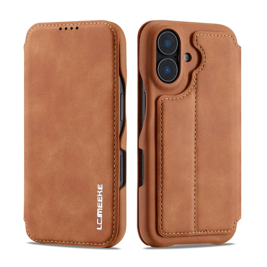For iPhone 16 Plus LC.IMEEKE Hon Ancient Series Flip Leather Phone Case(Brown) by LC.IMEEKE