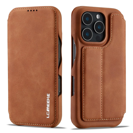 For iPhone 15 Pro LC.IMEEKE Hon Ancient Series Flip Leather Phone Case(Brown) by LC.IMEEKE