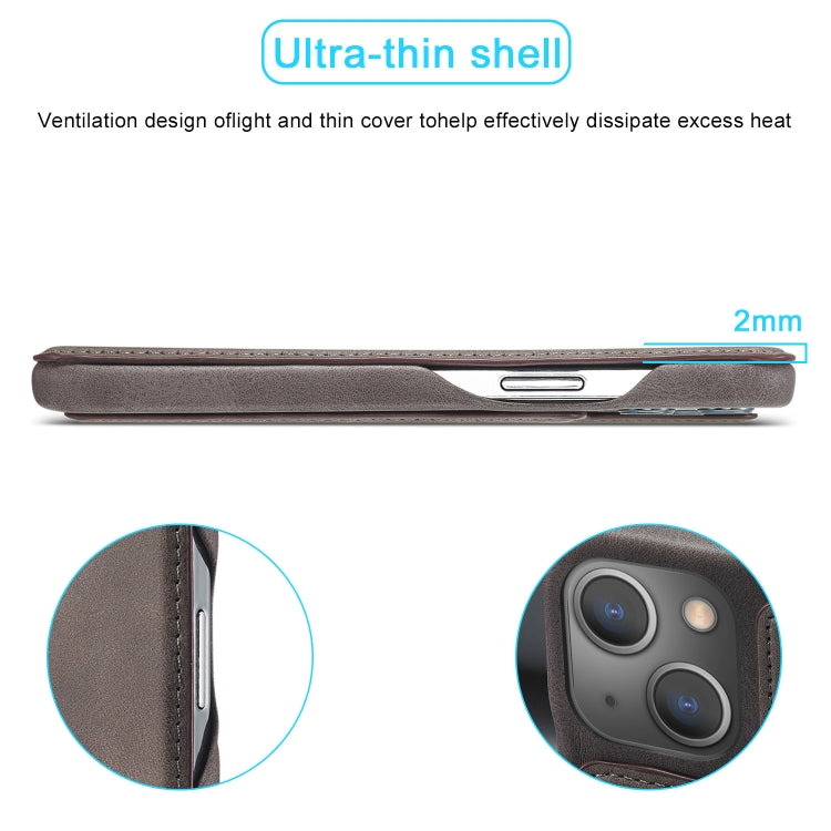 For iPhone 15 Plus LC.IMEEKE Hon Ancient Series Flip Leather Phone Case(Coffee) by LC.IMEEKE