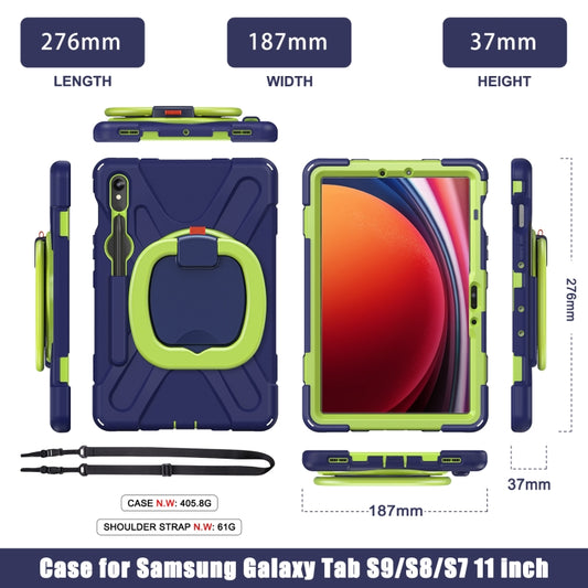 For Samsung Galaxy Tab S9 / S8 / S7 Silicone Hybrid PC Tablet Case with Holder & Shoulder Strap(Navy Blue Olivine) by bashfashion
