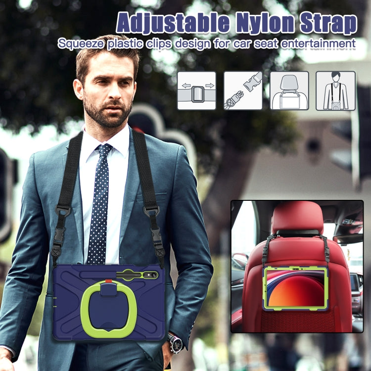 For Samsung Galaxy Tab S9 / S8 / S7 Silicone Hybrid PC Tablet Case with Holder & Shoulder Strap(Navy Blue Olivine) by bashfashion