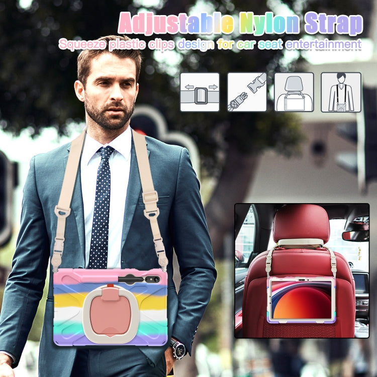For Samsung Galaxy Tab S9 / S8 / S7 Silicone Hybrid PC Tablet Case with Holder & Shoulder Strap(Colorful Pink) by bashfashion