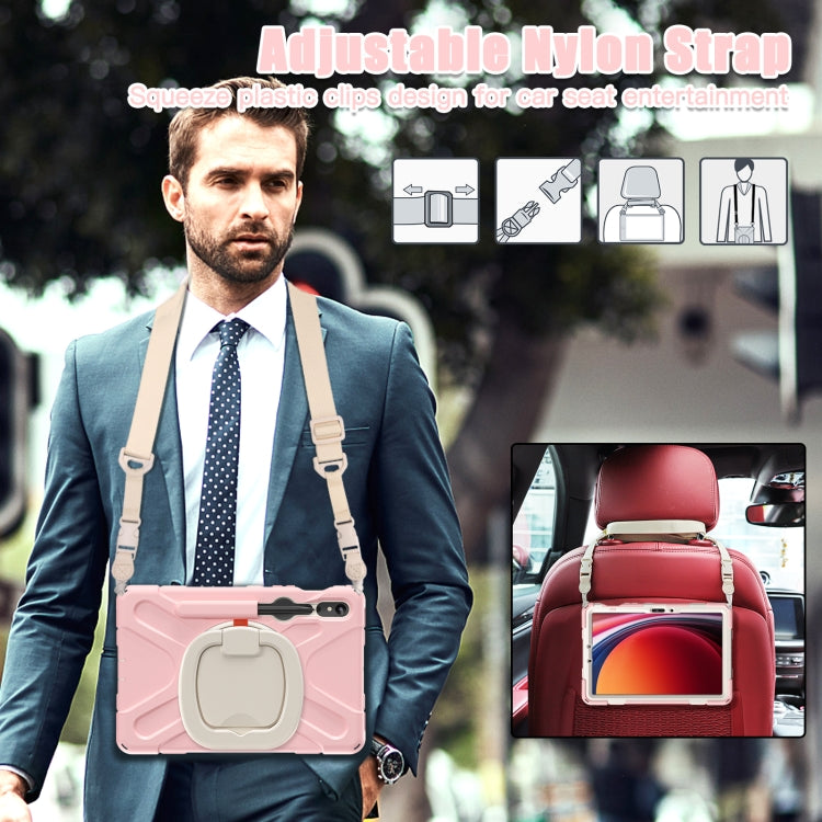 For Samsung Galaxy Tab S9 / S8 / S7 Silicone Hybrid PC Tablet Case with Holder & Shoulder Strap(Pink) by bashfashion