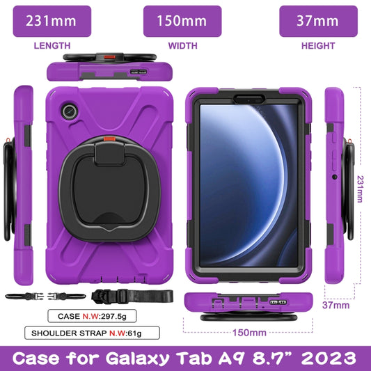 For Samsung Galaxy Tab A9 / Tab A11 Silicone Hybrid PC Tablet Case with Holder & Shoulder Strap(Purple) by bashfashion