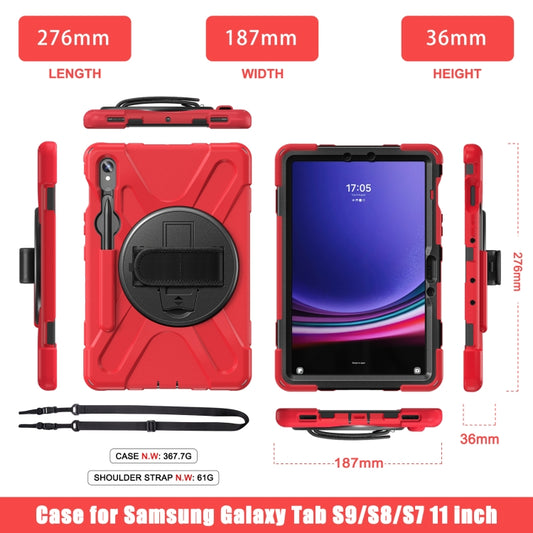 For Galaxy Tab S10 FE / S9 FE / S9 / S8 / S7 Rotatable Kickstand Grip Heavy Duty Hard Rugged Tablet Case(Red) by bashfashion
