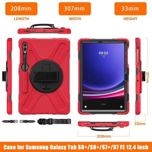 For Samsung Galaxy Tab S9+ / S8+ Rotatable Kickstand Grip Heavy Duty Hard Rugged Tablet Case(Red) by bashfashion