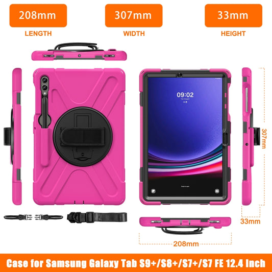For Samsung Galaxy Tab S9+ / S8+ Rotatable Kickstand Grip Heavy Duty Hard Rugged Tablet Case(Rose Red) by bashfashion