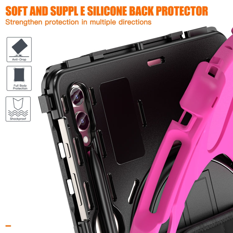 For Samsung Galaxy Tab S9+ / S8+ Rotatable Kickstand Grip Heavy Duty Hard Rugged Tablet Case(Rose Red) by bashfashion