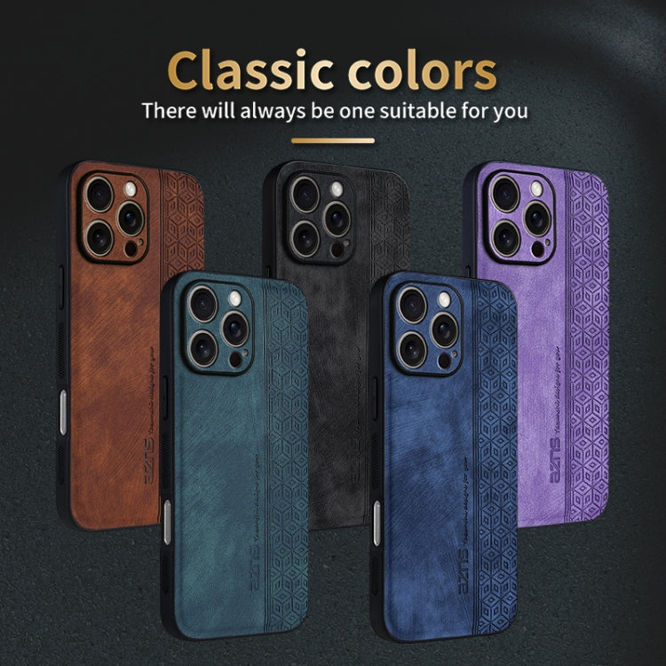 For iPhone 16 Pro AZNS 3D Embossed Skin Feel Phone Case(Brown) by AZNS