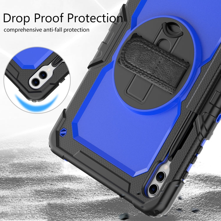 For Samsung Galaxy Tab S10+ / S9+ / S9 FE+ Lucky Wheel Grip Silicone Hybrid PC Tablet Case with Shoulder Strap(Black+Dark Blue) by bashfashion