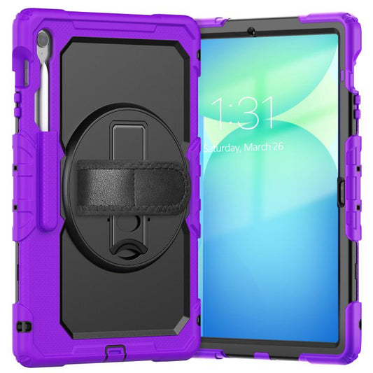 For Samsung Galaxy Tab S10 FE+ Lucky Wheel Grip Silicone Hybrid PC Tablet Case with Shoulder Strap(Purple+Black) by bashfashion