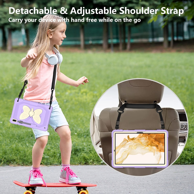 For Samsung Galaxy Tab S9+ Butterfly Kickstand Heavy Duty Hard Rugged Tablet Case(Beige+Raro Purple) by bashfashion