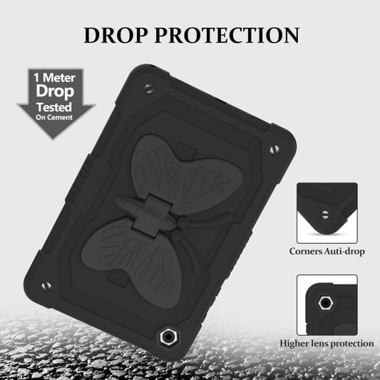 For Samsung Galaxy Tab A9+ / A11+ Butterfly Kickstand Heavy Duty Hard Rugged Tablet Case(Black) by bashfashion