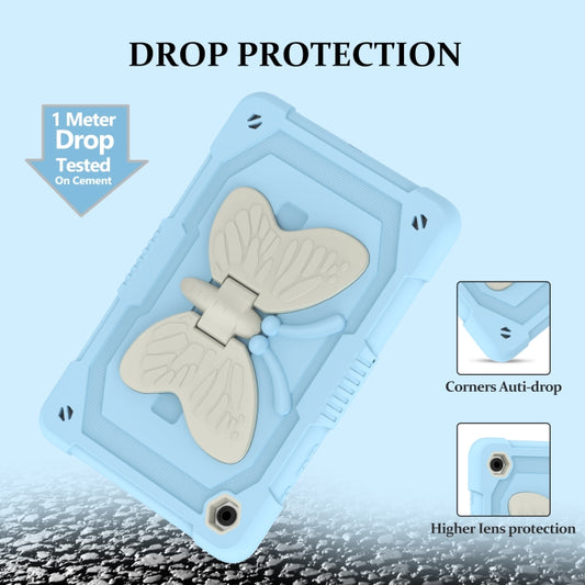 For Samsung Galaxy Tab A9+ / A11+ Butterfly Kickstand Heavy Duty Hard Rugged Tablet Case(Beige+Ice Blue) by bashfashion