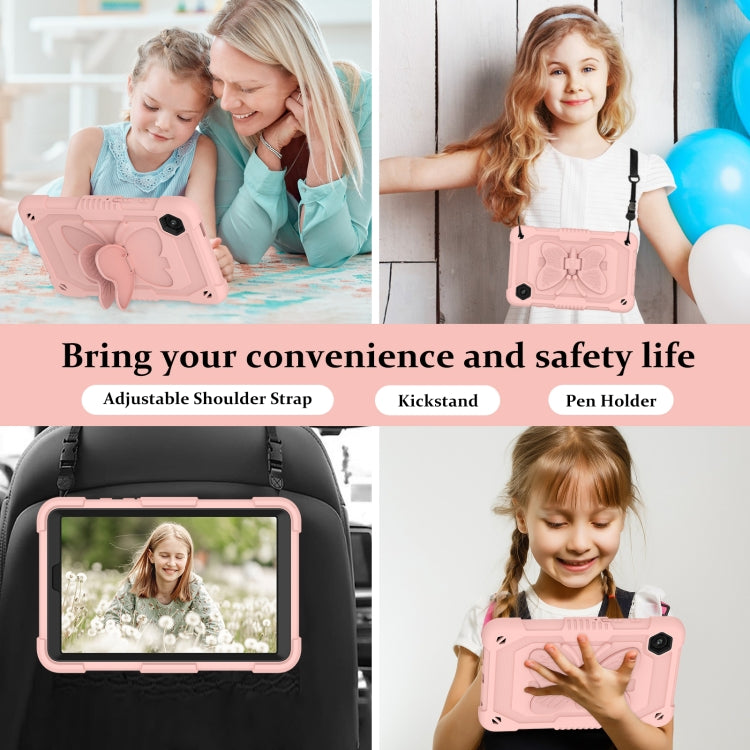 For Samsung Galaxy Tab A9 / Tab A11 Butterfly Kickstand Heavy Duty Hard Rugged Tablet Case(Rose Pink) by bashfashion