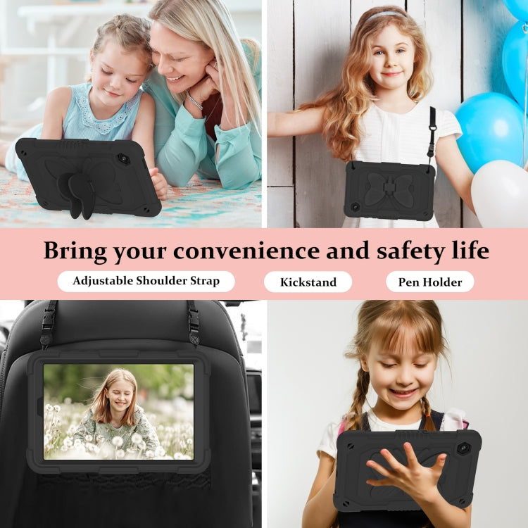 For Samsung Galaxy Tab A9 / Tab A11 Butterfly Kickstand Heavy Duty Hard Rugged Tablet Case(Black) by bashfashion