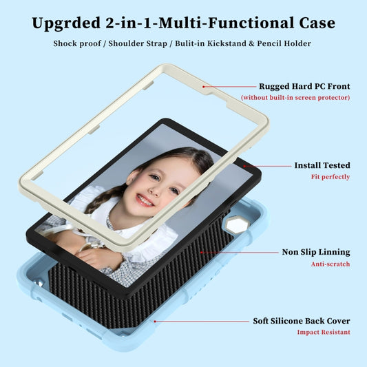 For Samsung Galaxy Tab A9 / Tab A11 Butterfly Kickstand Heavy Duty Hard Rugged Tablet Case(Beige+Ice Blue) by bashfashion