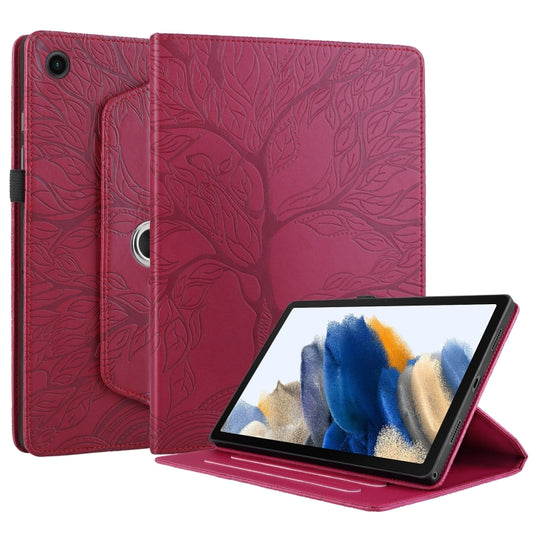 For Samsung Galaxy Tab A8 10.5 Tree Life Embossed Rotation Leather Smart Tablet Case(Red) by bashfashion