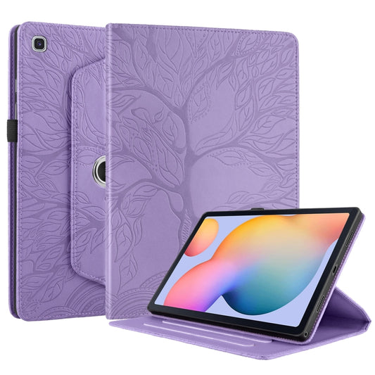 For Samsung Galaxy Tab S6 Lite P610 Tree Life Embossed Rotation Leather Smart Tablet Case(Purple) by bashfashion