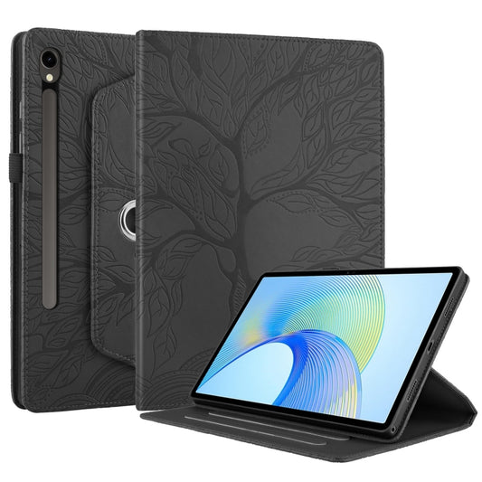 For Samsung Galaxy Tab S9 FE / S9 X510 Tree Life Embossed Rotation Leather Smart Tablet Case(Black) by bashfashion