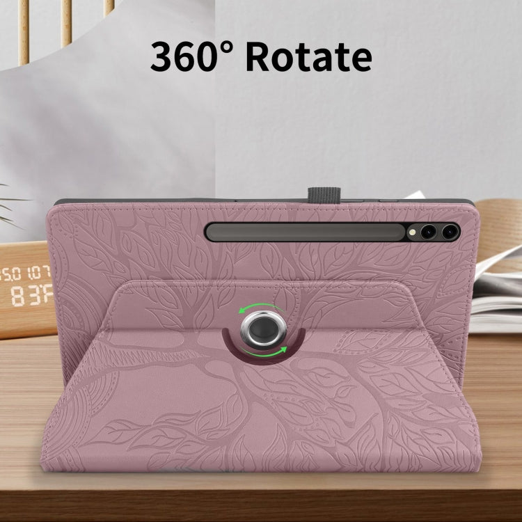 For Samsung Galaxy Tab S10 Ultra / S9 Ultra Tree Life Embossed Rotation Leather Tablet Case(Rose Gold) by bashfashion